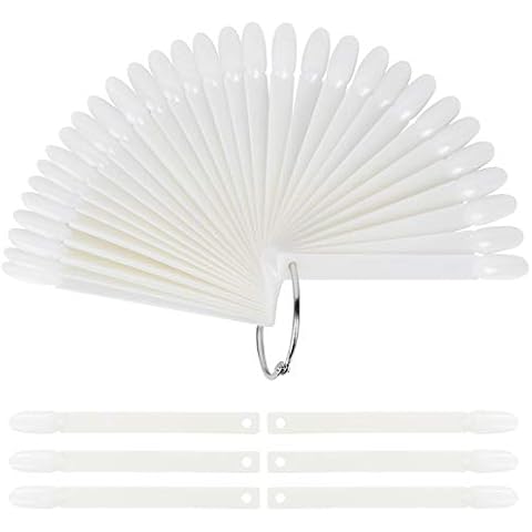 200 Pcs False Nail Art Tips Display, Natural Nail Sample Stick with Metal Split Ring Holder Cover