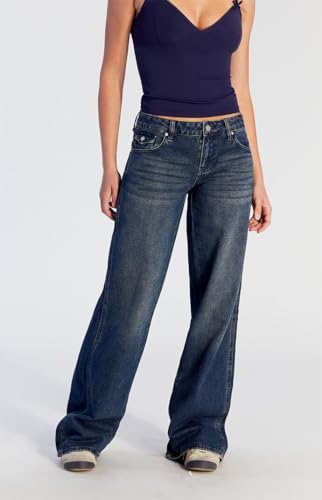 PacSun Women's Casey Low Rise Baggy Jeans Button Pocket Dark Indigo3