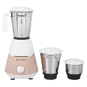 Faber Marvel 500W Blender Mixer Grinder, || Low-Noise, Up to 18000 RPM Speed || 3 SS Steel Jars for Wet, Dry Or Chutney Grinding ||1 year Comprehensive Warranty (FMG MARVEL 500W 3J PW) Peach White