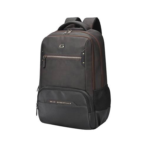 Image of Gear Quantum 3 18 inch /29L Antitheft Large Faux Leather Water Resistant Laptop backpack with Raincover /Laptop backpack /Casual Backpack /Daypack /Travel Backpack /College Bag For Men /Women(Brown-Black)