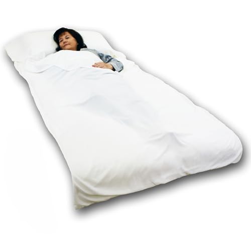 CHASBREN Travel Sheet 100% Organic Viscose Derived from Bamboo - Soft Comfortable Roomy Sleep Sheet, Sack, Bag, Liner - Pillow Pocket, Zippers (White)