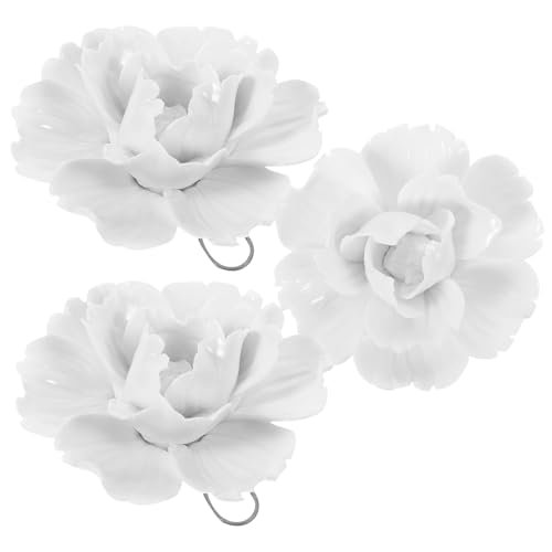 OUNONA Escultura de Pared 3 Piezas Flores de Cerámica 3D Peonía Blanca Pequeña Decoración Mural para Salón y Dormitorio Adorno Floral Artificial para Pared