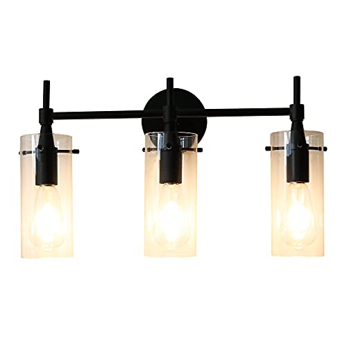Image of MONKFISH Wall Light 3-Light Wall Sconce with Clear Glass Shade, Modern Minimalist Wall Lamp Fixture for Bathroom Bedroom Stair Cafe (Black)