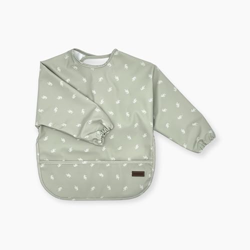 Image of HoneyPeas Long sleeve Bib for Girl Boy Baby Toddler 6-24 M Essential Must Have for Eating Feeding Baby Led Weaning Mess Free (Sage Green)