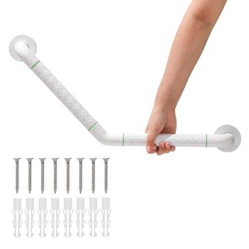 Fanwer Barre d'appui de baignoire à 135° avec poignée antidérapante et cercles lumineux de sécurité, poignée de bain en acier inoxydable, poignée...