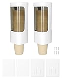 QWORK Wall Mount Paper Cup Dispenser, 2 Pack Convenient and Hygienic Cup Holder, 3oz - 5oz Disposable Small Cups with Paste Plate, Pull Type Bathroom Cup Holder, White