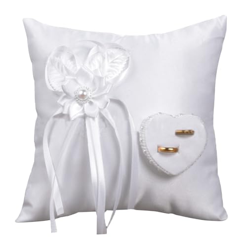 YUNCHONGuk Coussin pour alliances de mariage - En forme de cœur - Coussin pour alliances - Blanc - 20 x 20 cm