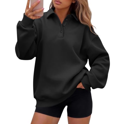 Oversized Sweatshirt for Women Lightweight Button Collared Polo Hoodie - image 1
