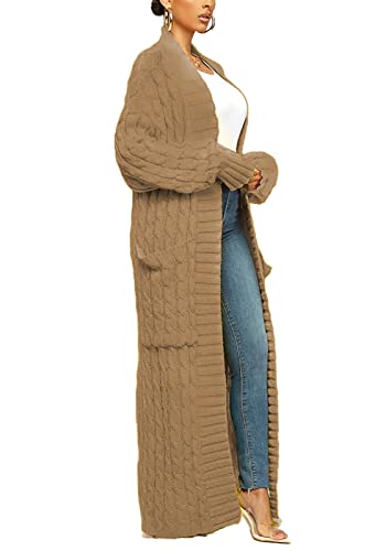 Image of Tcremisa Long Cable Knit Cardigans for Women Chunky Maxi Sweater Coat | Long Sleeve,Open Front,Ankle Length,Floor Length, Dual Pockets,Extra Knitted Duster,Loose Cozy Winter Outwear