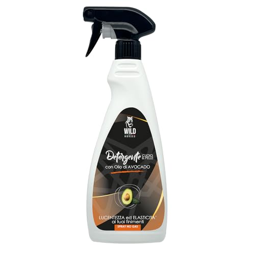 Wild Horses | Detergente Spray Cuoio & Pelle per la Detersione dei Finimenti in Cuoio e Pelle, Ravviva Donando Lucentezza e Morbidezza, Avocado, 500ml