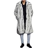 Colf Men's Fluffy Long Sleeve Faux Fur Coat Jacket Lapel Outwear Winter Parka Overcoat (Silver,2X-Large)