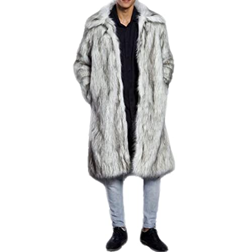 Colf Men's Fluffy Long Sleeve Faux Fur Coat Jacket Lapel Outwear Winter Parka Overcoat