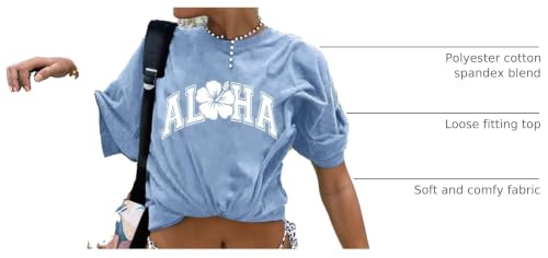 Image of Remidoo Women's Casual Oversized T Shirt Short Sleeve Graphic Tee Flower Baggy Shirts Blue Small