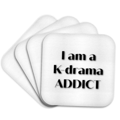 Set of 4 Coasters - Soft - Text Saying I Am A K Drama Addict Art - Korean Film