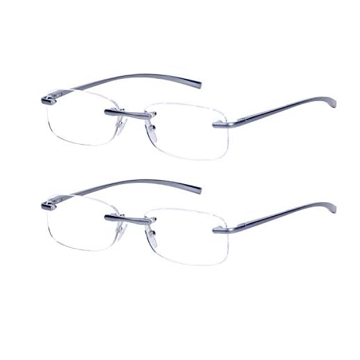 JoXiGo 2-Pack Sin Montura Gafas de Lectura +2.5 Hombres y Mujeres Patillas Metálica Lente Transparente con Funda, +2.5(60-64 años)