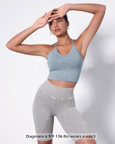 Image of ODODOS Seamless Padded Sports Bra for Women Strappy Longline Wirefree Brami Ribbed Crop Tank Tops