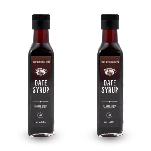 Image of Brawny Bear Date Syrup, Healthy Sugar Substitute, 100% Natural Arabian Date Syrup with No Added Sugar & Preservatives, Vegan, Natural Sweetener for Toppings, Baking, Cooking- Pack of 2 (330gm each)