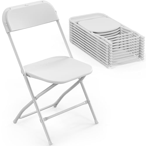 Bonnlo Folding Chairs Set of 10, White Plastic Chair Sturdy Seat with Metal Frame, Perfect for Party, Event, Wedding, Birthday, Office, Outside Entertaining