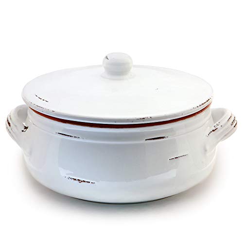 Colì Casserole en terre cuite avec couvercle, faitout artisanal, blanc, diamètre 24 cm