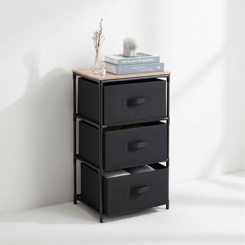MOBLEKIT | Cajonera 3 Cajones 40×30×69 cm, Mueble Auxiliar de TNT y Madera con Armazón Metálico, Organizador para Dormitorio, Escritorio o Vestidor, Ropa y Documentos 4