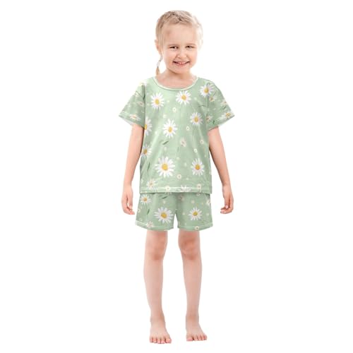 White Daisy Flowers Pattern Kids Pjs Set Boys Girls Summer Short-Sleeve Sleepwear Pajamas 2PCS3