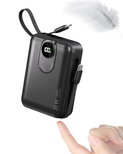 20000mAh Power Bank mit integriertem Kabel: 22.5W Schnell Aufladende Externe Batterie für Handy, USB C (Input & Output) Akku-Pack, Powerbank mit 4 Ausgängen & 2 Eingängen 20000 mAh Power Bank