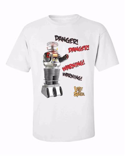 T-shirt Lost in Space robot B9 blanc en coton pour fan de culture geek