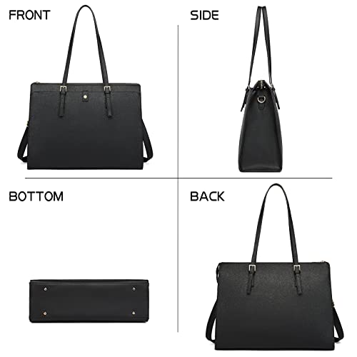 Laptop Tote Bag for Women 15.6 inch Women Leather Computer Briefcase for Work Waterproof Large Capacity Classy Business Tote Bags for Women Black