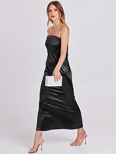 Anrabess Womens Summer Wedding Guest Maxi Dress Fall Strapless Satin Tube Bodycon Backless Cocktail Formal Homecoming Dresses Black Small thumb #6