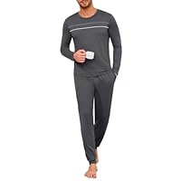 Marvmys Pigiama Uomo Invernale Cotone Due Pezzi Pigiama a Maniche Lunghe con Scollo Rotondo Lunghi Pantaloni con Tasche