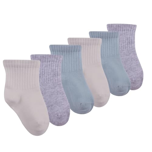 Petit Minou Bella Seamless-Toe Crew Socks, Cotton, Newborn Baby Infants Toddlers Kids Boys Girls Crew Socks (6-Pack) (US, Age, 12 Months, 24 Months, Coastal)