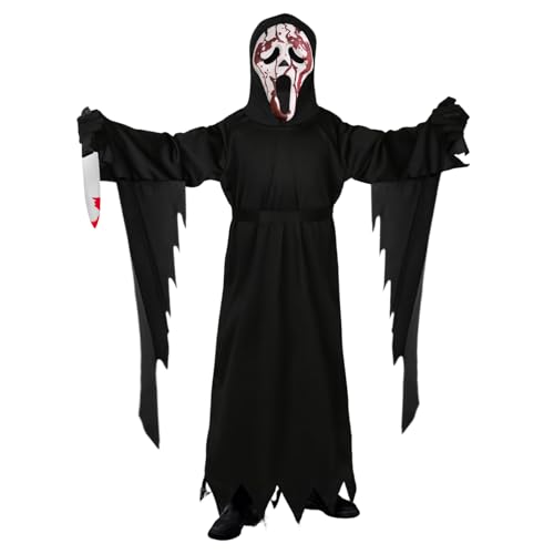 IWTBNOA Costume d'Halloween Scream pour Enfants, Costume d'Halloween Ghostface avec Masque Scream...