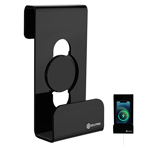 Caszlution Wall Mount Cell Phone Holder Acrylic Phone Stand Adhesive Charging Stand Storage Organizer Bracket Compatible With Magsafe Or Wired Charging Phone (Black) #TOP23