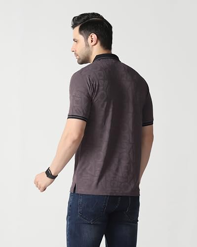 Image of TOPLOT Men's Premium Jacquard Polo T-Shirt | Geometric Textured Design | Contrast Collar & Cuffs | Soft Breathable | Perfect for Office & Casual Wear | Available in Pack of 2 (5281)