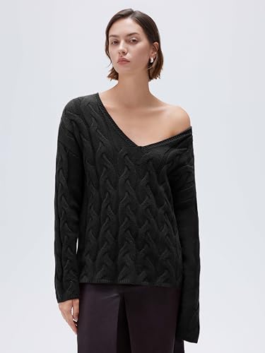 SUUKSESS Women Oversized Cable Sweaters V Neck Long Sleeve Knit Trendy Outfits2