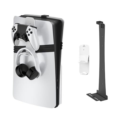 EJGAME Support mural en acier compatible avec PS5 Slim et stable - Support mural en métal pour PS5 Slim avec support de manette et support pour casque, noir