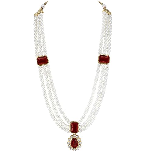 Image of Peora Crystal Faux Pearl Kundan Necklace & Jewellery Set Gift for Women
