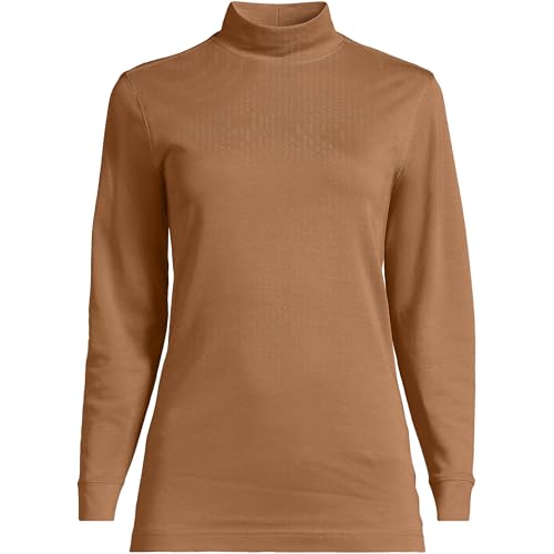 Image of Lands' End Women Long Sleeve Relaxed Cotton Mock Canyon Camel Regular X-Large