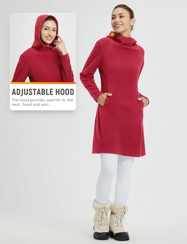 baleaf Women's Fleece Dress Sweatshirt Thermal Long Drawstring Hooded Pullover Polar Winter Tunic Dress with Pocket4