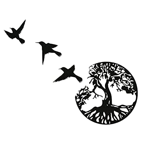 TOPDR Art Mural Métal Arbre Vie, Sculpture Murale Métal, Arbre Vie avec Décoration d'oiseau Volant, Maison Panneau Mural, pour Décoration Intérieure et Extérieure Balcon Salon Cover