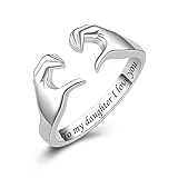 Fookduoduo Hug Rings for Women Sterling Silver Adjustable Love Ring Always with You Jewelry Rings Couples Bands Hugging Ring for Women Teen (To my daughter I love you)