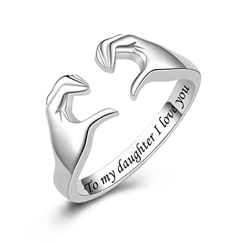 Fookduoduo Hug Rings for Women Sterling Silver Adjustable Love Ring Always with You Jewelry Rings Couples Bands Hugging Ring for Women Teen Girls
