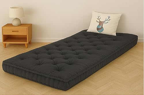 Image of ATOOTFUSION Cotton Floor Mattress, 4 inch Thick Tufted Cushion, 72 x 30 inch, Foldable, Rollable Light Weight Cotton Mattress (Black)