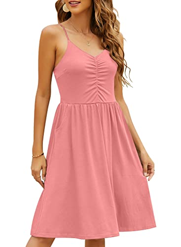 Image of YATHON Casual Dresses for Women Sleeveless Cotton Summer Beach Dress A Line Spaghetti Strap Sundresses with Pockets