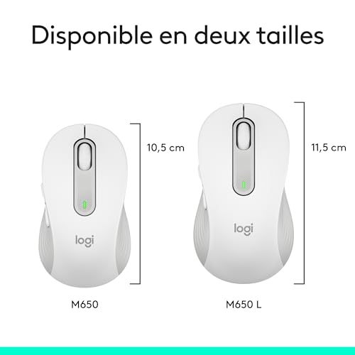 Logitech Signature M650 Souris sans fil - Pour Mains de Petites & Moyennes Tailles, Pile 2 ans, Clics Silencieux, Boutons de Côtés Programmables, Bluetooth, PC/Mac/Multi-Device/Chromebook - Blanc