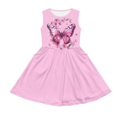 Casual Sleeveless Summer Skater Dress for Girl Loose Swing Cute Print Sundress with Pockets