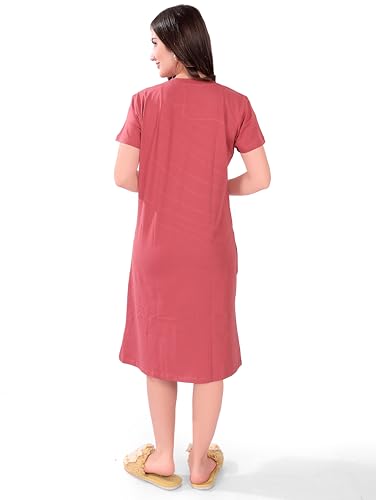 Image of Printed Knee Length Pocket Night Dresses for Women | Cat Lovers | Premium Soft Cotton Nighty | Sky Blue