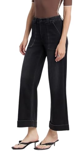 VERVET Women's Kris High-Rise Cuffed Cropped Baggy Wide Leg Jeans4