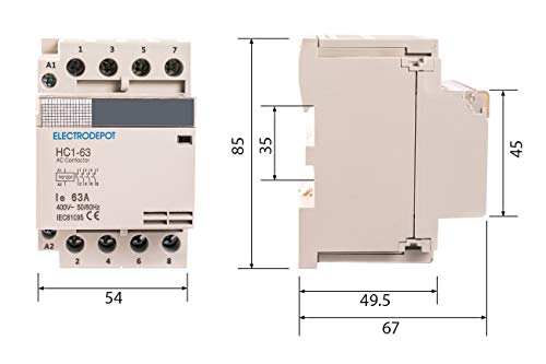 Electrodepot 60 Amp 4 Pole Normally Open Iec 400V Contactor (Silent Operation) – 110-120Vac Coil, Inductive 40A, Resistive 60A With Mounting Base For Din Rail #TOP4