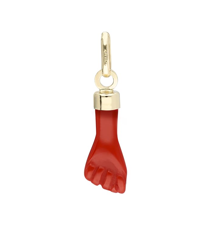 Colgante Mano Puño coral rojo fabricado en oro de 18k